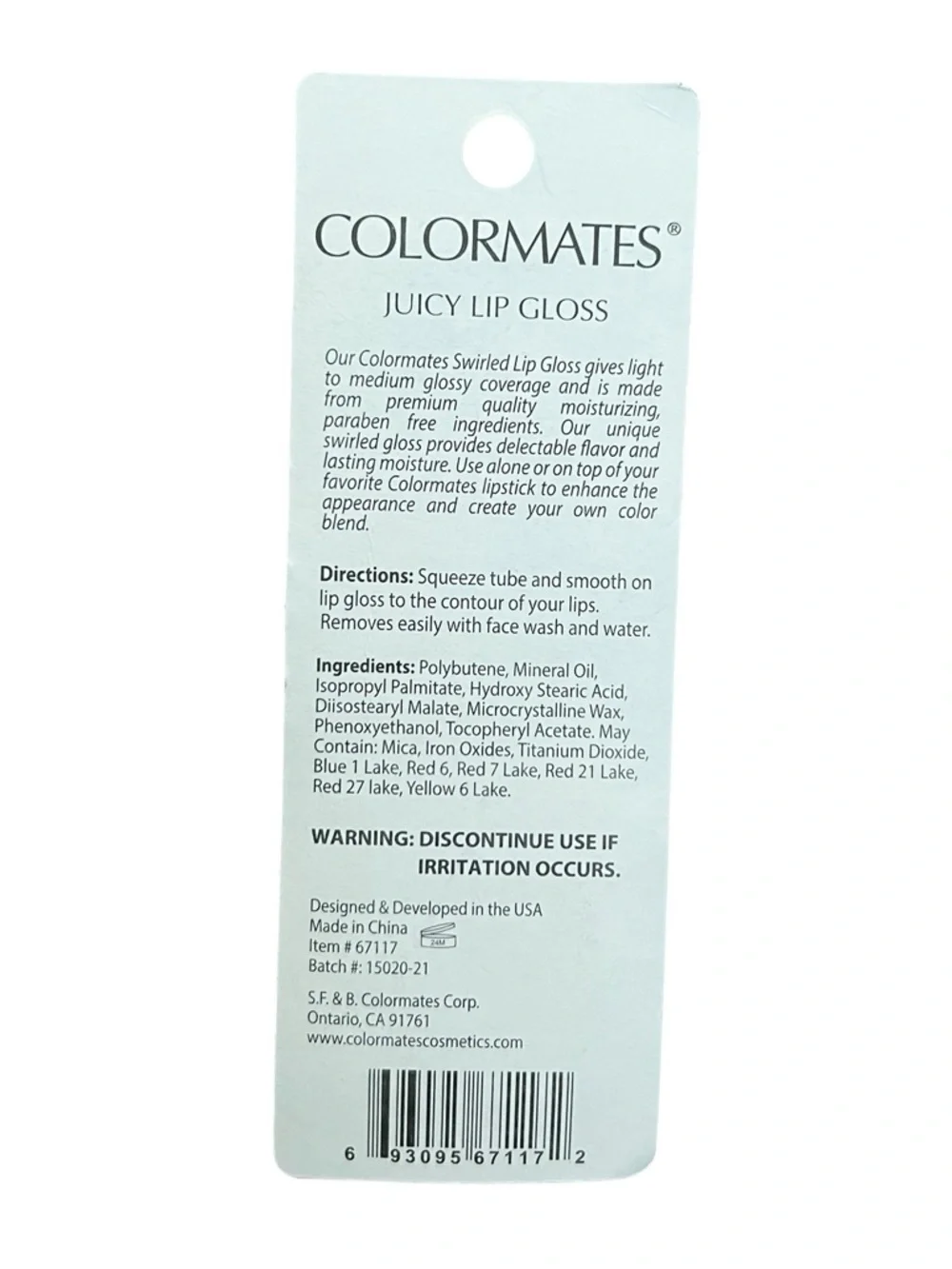 Colormates Juicy Lip Gloss Raspberry 67117 Shiny Moisturizing Paraben Free